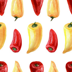 Seamless watercolor pattern of red and yellow sweet peppers for background. - 314281431