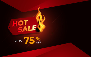 Hot Sale background template with burning tag. Discount label special offer shopping banner