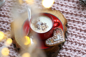 Christmas still life with cappuccino coffee