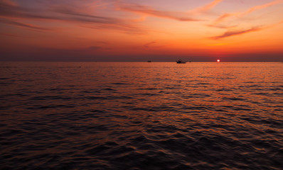Boats. Sunset. Orange. Sky. Sea. Istria