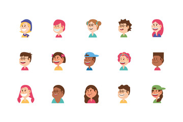 Isolated set of boys and girls cartoons vector design