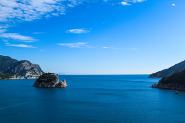 Peaceful summer holiday concept: blue sea with a small island, near Marmaris, Turkey