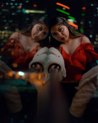 sexy latina model reflection cityscape