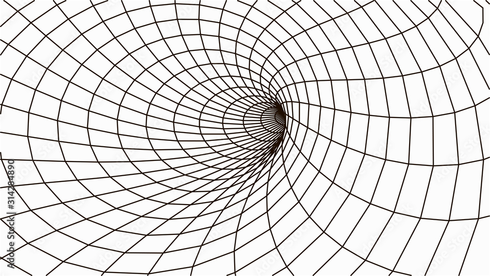 Poster Abstract tunnel. Vector wormhole. 3D corridor mesh.