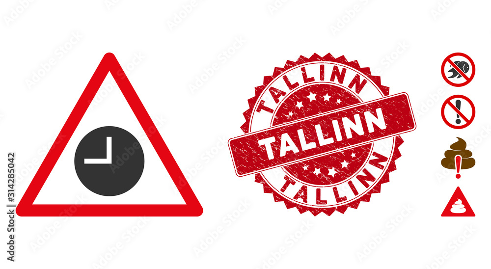 Aufkleber vector expired warning icon and rubber round stamp seal with tallinn text. flat expired warning icon