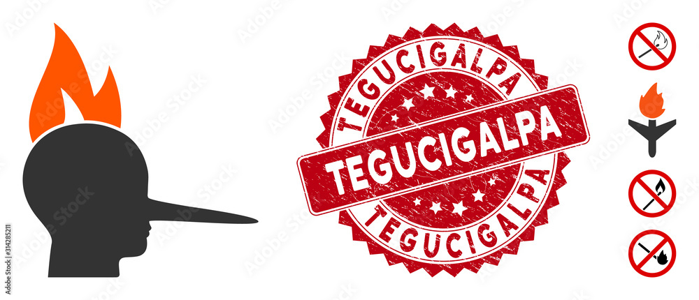Aufkleber vector fired liar icon and distressed round stamp seal with tegucigalpa text. flat fired liar icon i