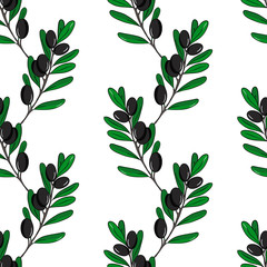 Seamless pattern of black olive on white background