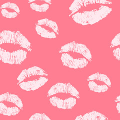 Vector pink seamless pattern background. Lips prints wrapping paper. World kiss day, Valentine's day