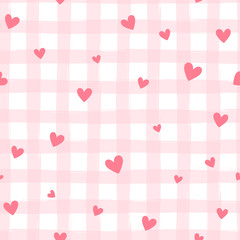 Valentine's day seamless pattern with stripes and hearts, abstract vector background. - 314285459