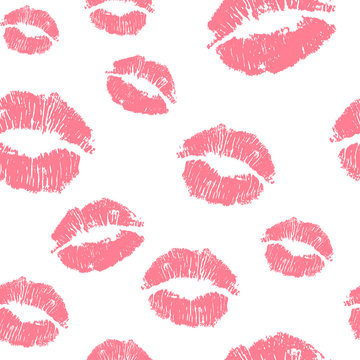 Vector pink seamless pattern background. Lips prints wrapping paper. World kiss day, Valentine's day