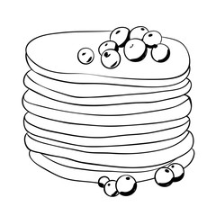 Delicious pancake with blueberry. Vector illustration isolated on white background