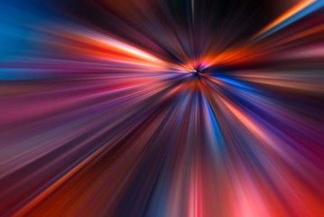Abstract big data, speed, colorful fibers, rays background in orange and red color. 3D Illustration