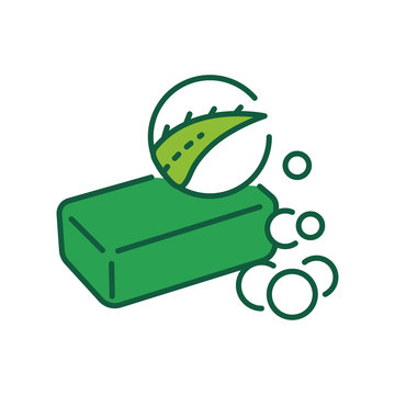 recommend clip art: Aloe soap color line icon. Soap with aloe extract. Removes germs and bacterias. Pictogram for web page, mobile app, promo. UI UX GUI design element. Editable stroke.
