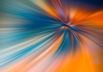 Obraz premium Abstract big data, speed, colorful rays, fibers background in orange and blue color. 3D tunnel Illustration