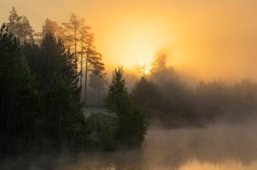 Misty morning on the lake.