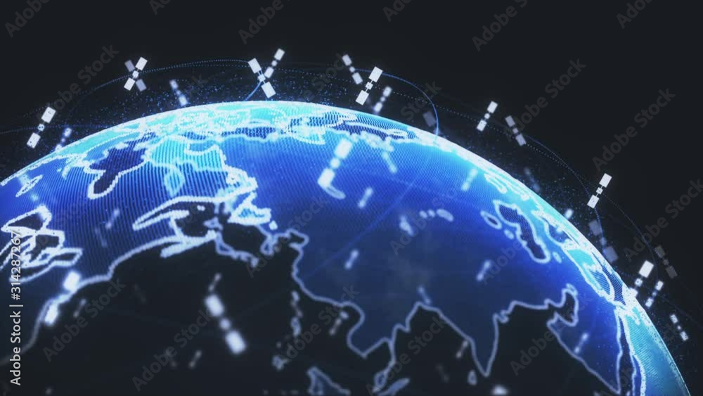Poster wireless internet data wifi connectivity by a global system of telecommunication satellites in rende