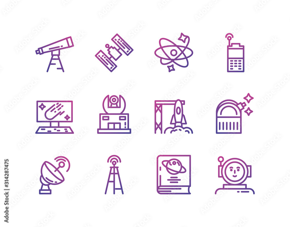 Poster isolated space icon set vector design