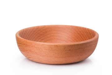 Wooden empty bowl isolated on white background