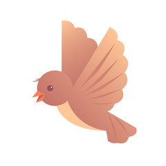 Little cartoon sparrow in flight with spread wings. Vector isolated illustration.