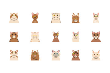 Obraz premium Isolated set of cute white and brown cats cartoons vector design