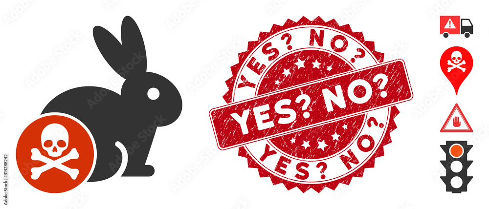 Poster vector rabbit toxin icon and grunge round stamp watermark with yes? no? caption. flat rabbit toxin i