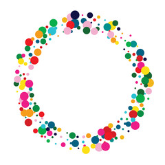 Yellow Festival Polka Pattern. Rainbow Carnaval Circle Pattern. Fun Card. Carnaval Orange Invitation.