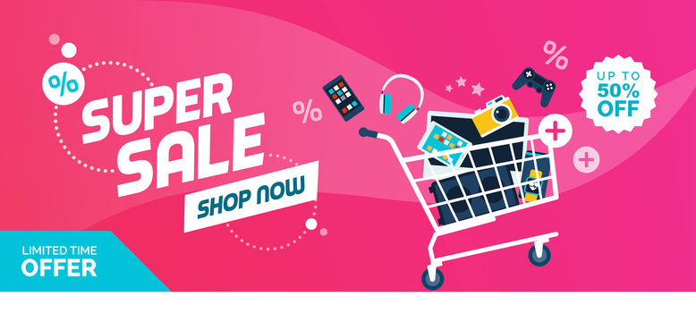 Electronics Promotional Sales Banner With Shopping Cart