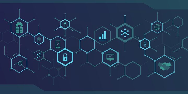 Internet, blockchain and data abstract background