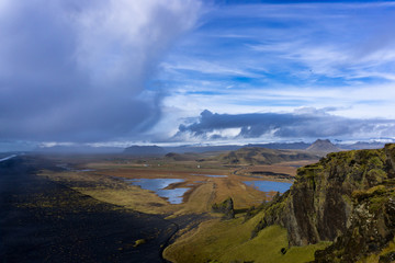 Beautiful landscape. Mountains, lakes, beach, ocean  and clouds all at once