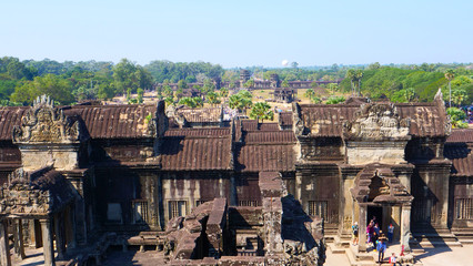 Popular tourist attraction landscape view of ancient temple complex Angkor Wat in Siem Reap,...