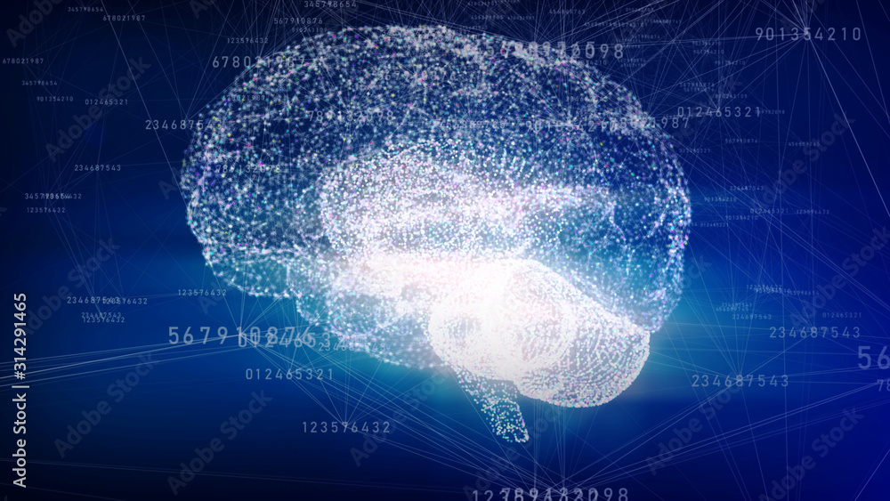 Poster plexus with human brain from point and edges