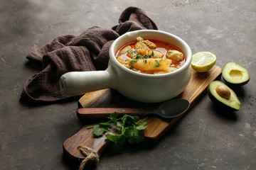 Sopa de mondongo, colombiano,  Latin America dish, soup made from diced tripe (the stomach of a cow or pig) slow-cooked