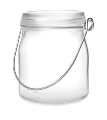 Open empty glass jar isolated on white