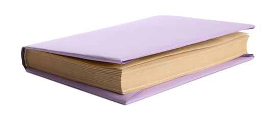 Book with blank violet cover isolated on white