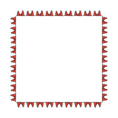 Square frame with red bow. Isolated wreath on white background for your design