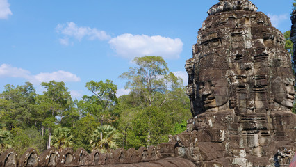 Obraz premium Face tower at the Bayon Temple in Angkor wat complex, Siem Reap Cambodia