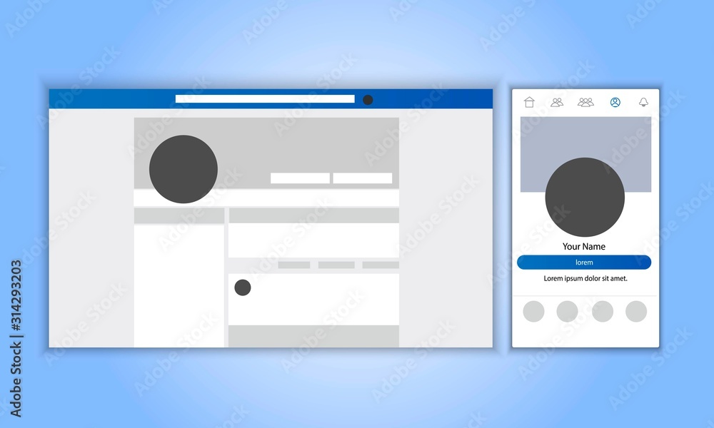 Wall mural responsive profile page design. the same account on the smartphone and on the desktop. vector illust