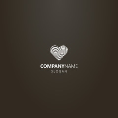 white logo on a black background. simple vector logo of curved wavy lines in the shape of a heart