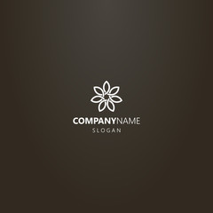 white logo on a black background. simple vector line art logo of a seven-petal flower