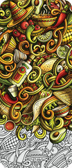 Mexican food hand drawn doodle banner. Cartoon detailed flyer.