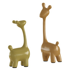 Two decorative giraffe figurines on a white background. 3d rendering