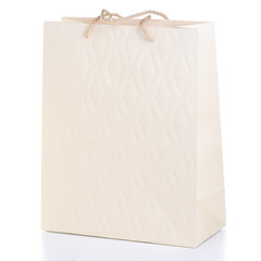 white beige package shopping bag fashion on white background isolation