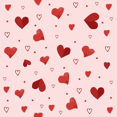 Valentine's day cute seamless pattern with hand drawn watercolor hearts.