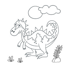 Cute dinosaur. Dino. Vector illustration in doodle and cartoon style for coloring books and prints. Hand drawn. Black and white