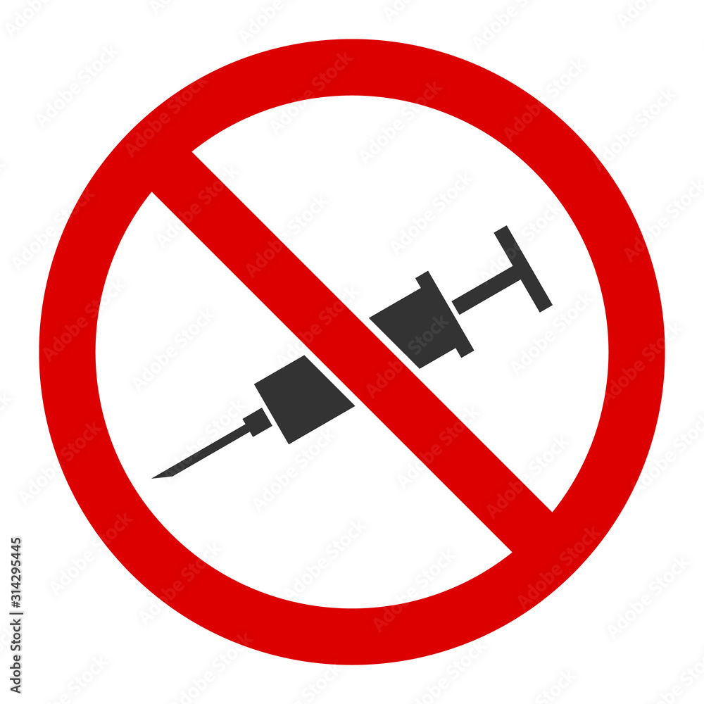Poster no injection vector icon. flat no injection pictogram is isolated on a white background.
