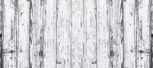 Fototapeta na wymiar old white painted exfoliate rustic bright light wooden texture - shabby wood background panorama banner long
