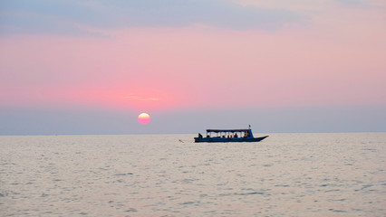 Beautiful sunset landscape view of Tonle Sap lake in Siem Reap, Cambodia.