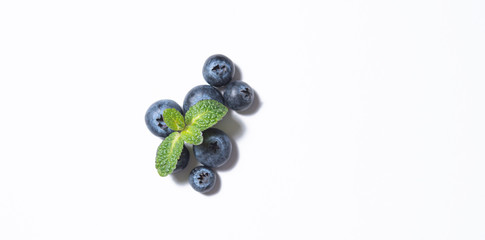 fresh blueberries with mint leaves on a white background