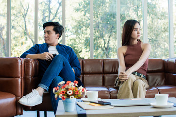 A couple is sulk and angry in each other