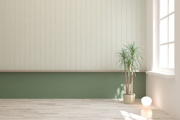Fototapeta na wymiar Empty room in green color. Scandinavian interior design. 3D illustration